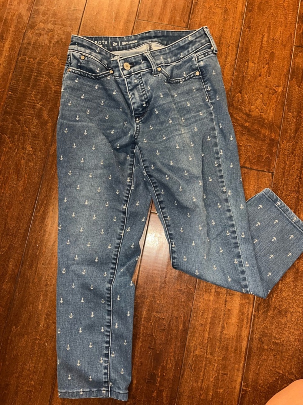 Talbots Blue Anchor-Print Skinny Jeans